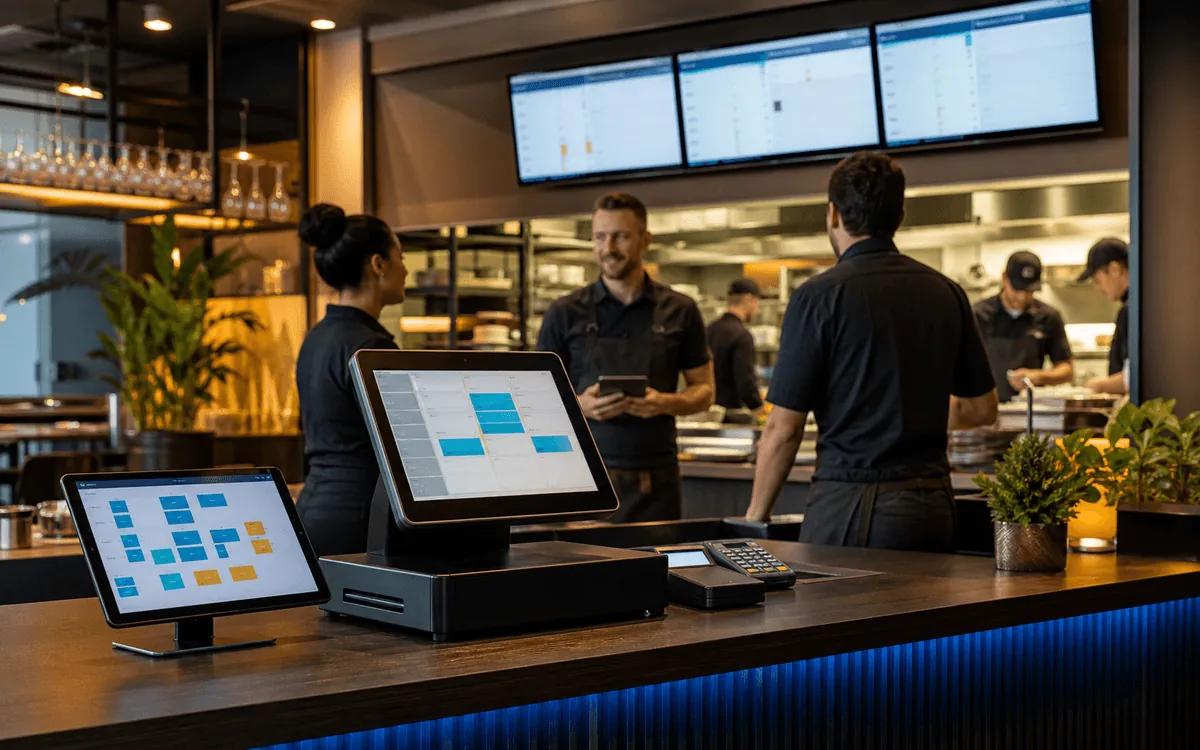 Restaurant team using digital order and point-of-sale workflows